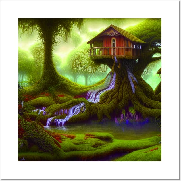 Tree House Portrait, greenery Outside Wall Art by Promen Art